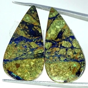 23.50 Cts Natural Pear Azurite Malachite Cabochon Pair Earrings Supply 15X29X3MM - Picture 1 of 6