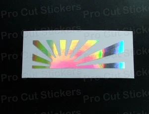Large Half Rising Sun Silver Hologram Neo Mirror Chrome Car Stickers Decals JDM - Picture 1 of 3