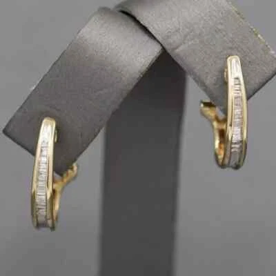 2Ct Baguette Lab Created Diamond Omega Back Hoop Earrings 14k Yellow Gold Plated - Image 1 of 4