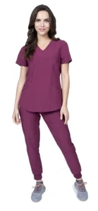 Elements Size Large V-Neck Scrub Top and Jogger Scrub Pant Set Wine Red - Picture 1 of 7