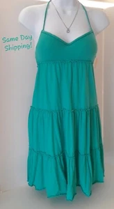 NEW! L.e.i. Ruffle Tier Layered Dress w/Padded Bra Halter Tie Green Jade Small - Picture 1 of 9