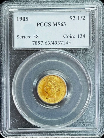1905 GOLD US $2.50 LIBERTY HEAD QUARTER EAGLE COIN PCGS MINT STATE 63 PQ Cover