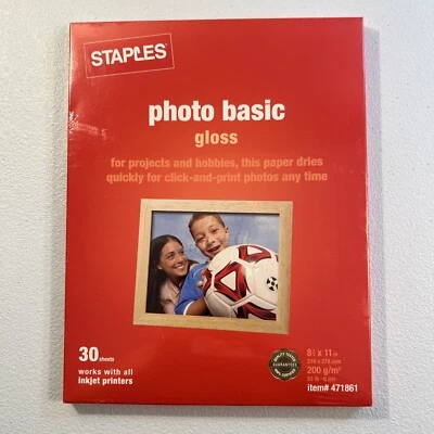 GLOSS PHOTO PAPER FOR INKJETS BY STAPLES - 30 Sheets - 8.5" x 11" - 53lb - Image 1 of 2