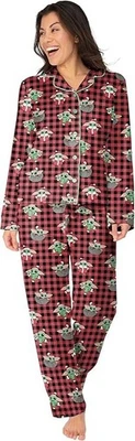 Star Wars Munki Munki Mujer’s Grogu Rojo Cuadros Clásico Muesca Pijama Conjunto Grande Foto 1 de 4