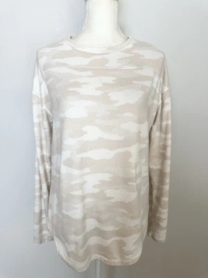 So 女式针织束腰上衣 M 码象牙色米色迷彩圆领长袖 — 第 1/4 张图片