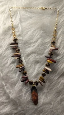 Precioso collar de piedra natural y vidrio tono dorado ajustable colgante grande 18"  Foto 1 de 4