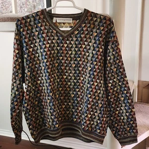 Vintage Jhane Barnes Men's Sweater Colorful L Wool Blend Grandpa Coogi Like XL - Picture 1 of 16