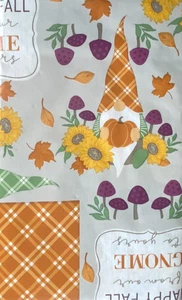 Fall Vinyl Tablecloth Flannel Backed 60" Rd Sunflowers Gnomes Autumn Leaves NEW - Picture 1 of 7