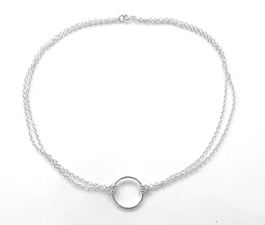 20mm Sterling Silver Karma Necklace Eternity Infinity Circle Ring Double Chain - Picture 1 of 4