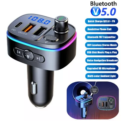 Bluetooth FM Transmitter Wireless Handsfree Car Kit MP3 Adapter QC3.0 PD Charger - Image 1 of 4