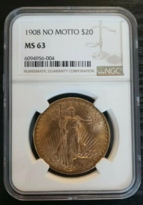 Águila doble dorada Saint-Gaudens 1908 sin lema EE. UU. - NGC MS-63 Foto 1 de 4