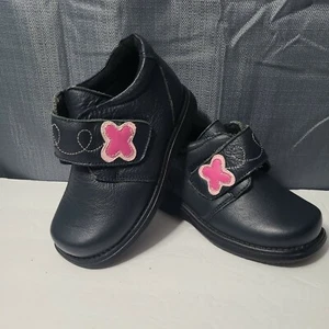 Rainbow Steps Girl Navy Shoes Eur 28 US Size 10 Pink Daisy Trim - Picture 1 of 12