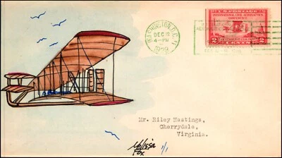 Scott 649 - 2 Cents Civil Aeronautics Melissa Fox Hand Painted FDC 1/1 - Image 1 of 2