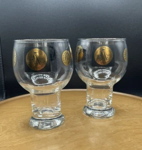 Cera Gold Coin Hollywood Regency Black & Gold Beer Glasses/Goblets Vintage MCM - Picture 1 of 19