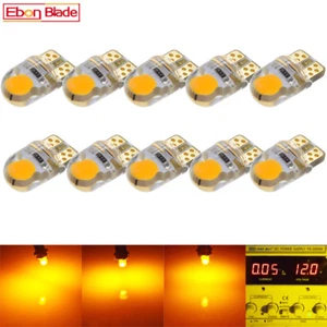 10 x Amber Orange Yellow T10 W5W COB 2 SMD Silicone LED Light Bulb Lamp For Cars - Picture 1 of 7