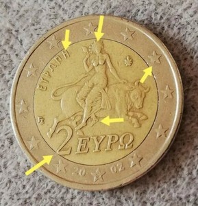 2 Euro Münze Griechenland 🇬🇷 2002 (s*) Wert und Bildseite mit Fehlprägung❕