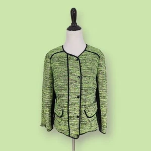 Carlisle Blazer Jacket 10 Boucle Tweed Green Black Trim - Picture 1 of 5