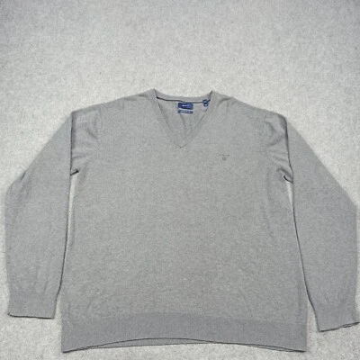 Gant Homme Pull 2XL XXL Gris Premium Coton Tricoté Col En V - Photo 1/4