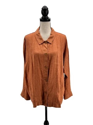 Eileen Fisher Womens Shirt Jacket Orange XL Organic Linen Button Front Collared - Image 1 of 4