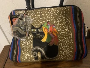 Laurel Burch Cat Tote Bag Purse Black Red Purple - Picture 1 of 15