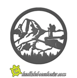 Hiker at Mountain Peak Metal Wall Art Hanging Home Decor - Imagen 1 de 1
