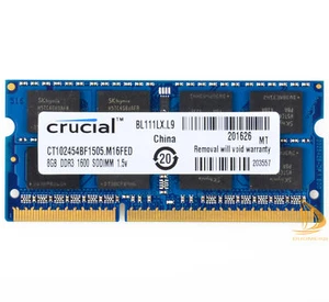 Crucial 8GB 2Rx8 PC3-12800S SODIMM RAM Laptop Memory Intel DDR3 1600Mhz" - Picture 1 of 4