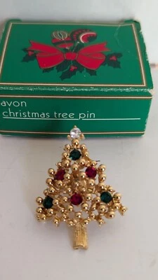 Avon рождественская елка заколка гвоздики назад лацкан или шляпа, винтажный с коробкой  - Изображение 1 из 4
