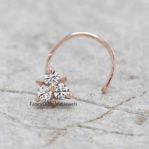 Natural White Round Diamond Nose Ring 14K Rose White Yellow Gold Nose Ring KD958 - Picture 1 of 8