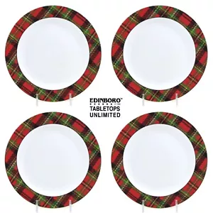 Tabletops Unlimited EDINBORO 7.5" Salad Plate Set 4 Red Black Green Plaid - Picture 1 of 12