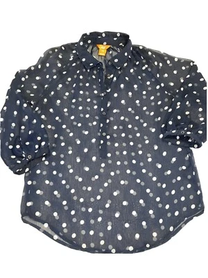 JOE FRESH Mujer Azul Marino Transparente Lunares Pequeño Medio Botón Cuello Mangas 3/4 Foto 1 de 4