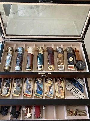 Vitrina de cuchillos 24+ madera nogal cuchillos de bolsillo soporte almacenamiento organizador caja Foto 1 de 4