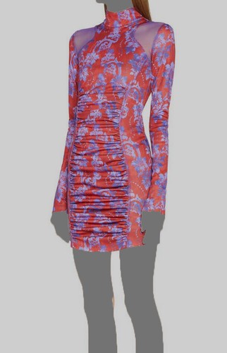 Mini bodycon Versace Jeans Couture donna rosso floreale arricciato $626 taglia IT38 USXS