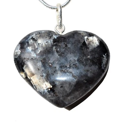 Charged Titanium Flash LARVIKITE Heart Pendant + 20" Stainless Steel Chain - Image 1 of 4