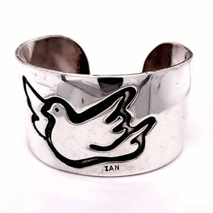 Ian Holmes Handwerker handgefertigtes Sterling Manschette Armband mit 14k Gold Herz Akzente - Bild 1 von 3