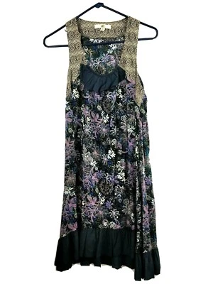 Vestido feminino Ya Los Angeles roxo preto azul boho mistura de algodão floral tamanho G - Imagem 1 de 4