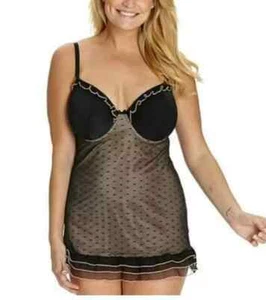 Naturally Close Sexy Padded Plunge Babydoll 34E + Briefs UK 12 Lingerie Black - Picture 1 of 3