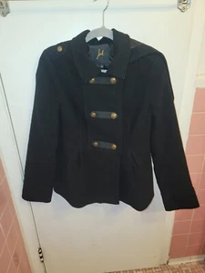Jack Military Jacket Hood Black Button Up Juniors Large Academia Grunge Goth Y2K - Picture 1 of 7