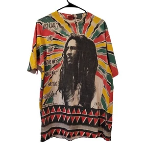 GRAIL VINTAGE Bob Marley DEADSTOCK All-Over Print T-Shirt XL Positive Vibrations - Picture 1 of 9