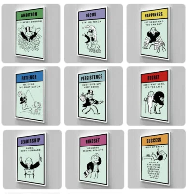 Monopoly Edición 3 Motivación Trabajo Regalo Decoración Arte de Pared ENMARCADO EN LIENZO 30" X 20" Foto 1 de 4