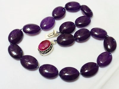 COLLAR CUENTAS AMATISTA MORADA, Cierre Piedra Rubí Plateado Foto 1 de 4