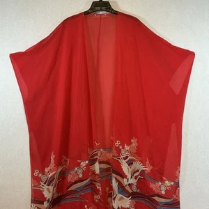 Kimono CoverUp Red Sheer Birds Oversized Beach - Picture 1 of 3