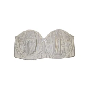 Vintage Delicates Strapless Corset Bra 38D Women Shiny Satin Sheer Lace jcpenney - Picture 1 of 8