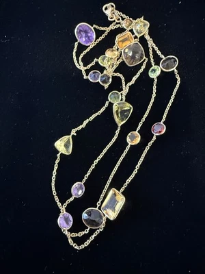 Collar de piedras preciosas multicolor de oro amarillo de 14 k 32 pulgadas bloqueo de langosta Foto 1 de 4