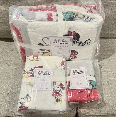 Juego de sábanas Pottery Barn Teen Disney Mickey Mouse vacaciones doble edredón farsa franela Foto 1 de 4