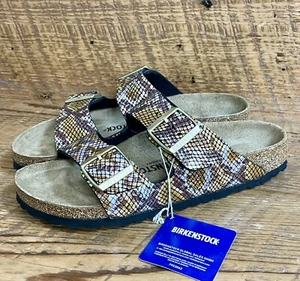 Birkenstock Sandal Slides Shiny Python Brown 2 Strap Buckle Unisex W 7 M 5 - Picture 1 of 13
