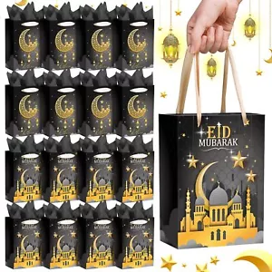 Eid al-Fitr Gift Bags, 16 Pack Black Paper Bags with Silk Handles, Eid Mubara... - Picture 1 of 6