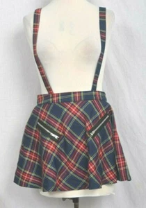 Blue Red Tartan Skirt braces Dress Gothic Skirt Banned Apparel Plaid - Picture 1 of 4