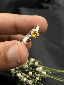 Anillo Natural Anillo Citrino Hecho a Mano Piedras Preciosas 6mm Redondo Anillo Plata de Ley 925 - Imagen 1 de 8