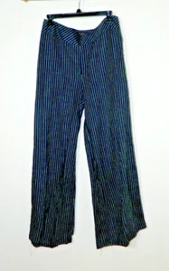 OSCAR by OSCAR DE LA RENTA Pants Size 10 Blue White Pinstripes Linen Wide Leg - Picture 1 of 7
