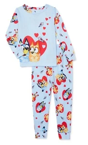 New Bluey 5T Toddler Unisex Valentine Hearts 2-Piece Pajama Set Blue Long Sleeve - Picture 1 of 5